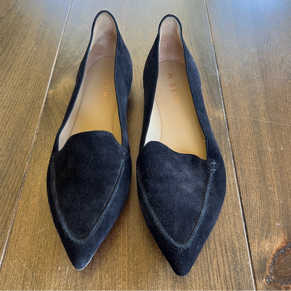M. Gemi Black Suede Pointed-Toe Loafers